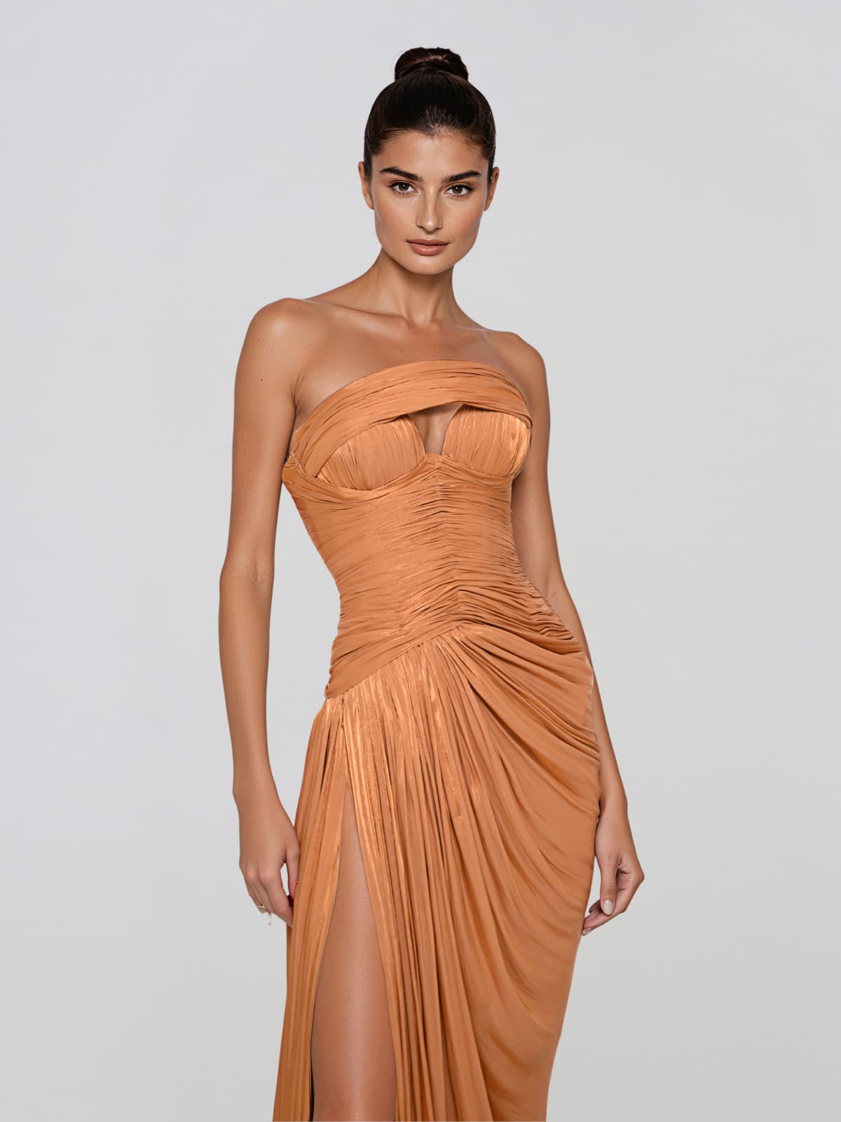 Syndral Strapless Draped Split Maxi Dress