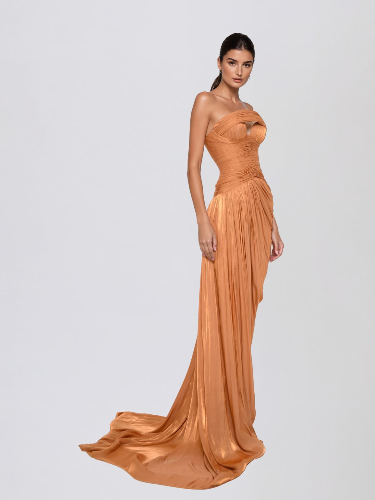 Syndral Strapless Draped Split Maxi Dress