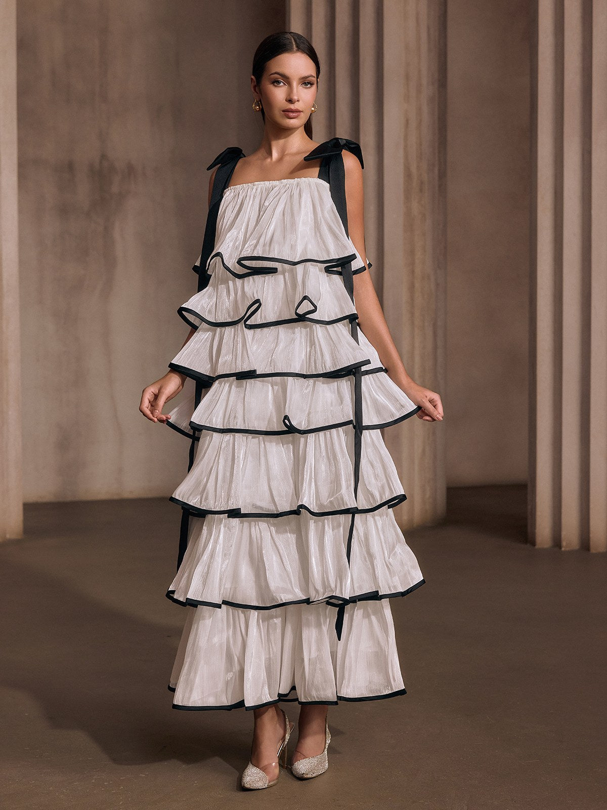 Tavixor Strapless Ruffle Tiered Maxi Dress