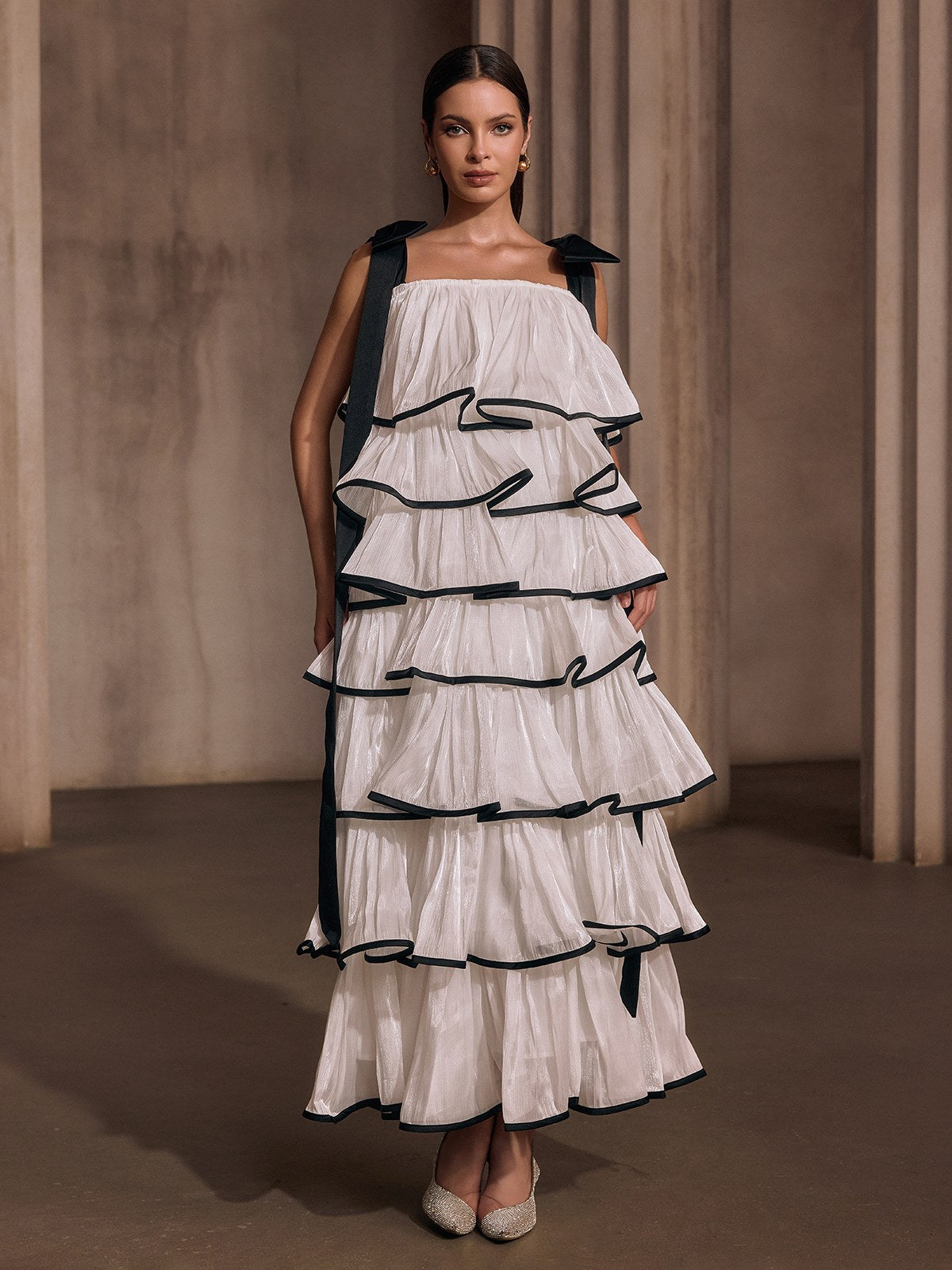 Tavixor Strapless Ruffle Tiered Maxi Dress