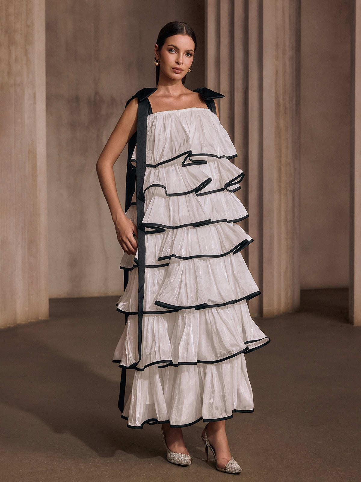 Tavixor Strapless Ruffle Tiered Maxi Dress