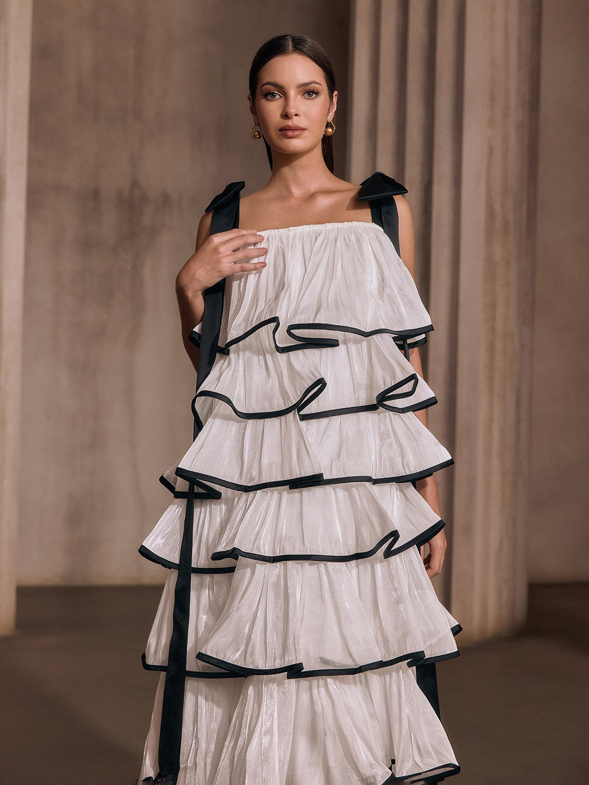 Tavixor Strapless Ruffle Tiered Maxi Dress
