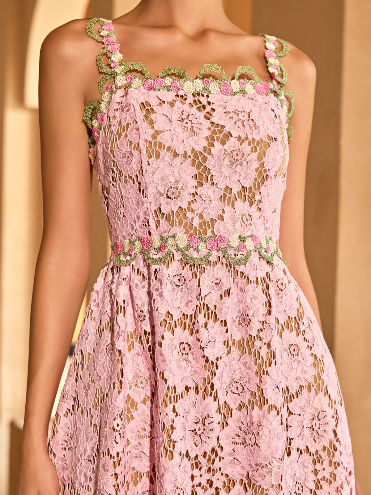 Tavon Flower Embroidered Mini Dress In Pink