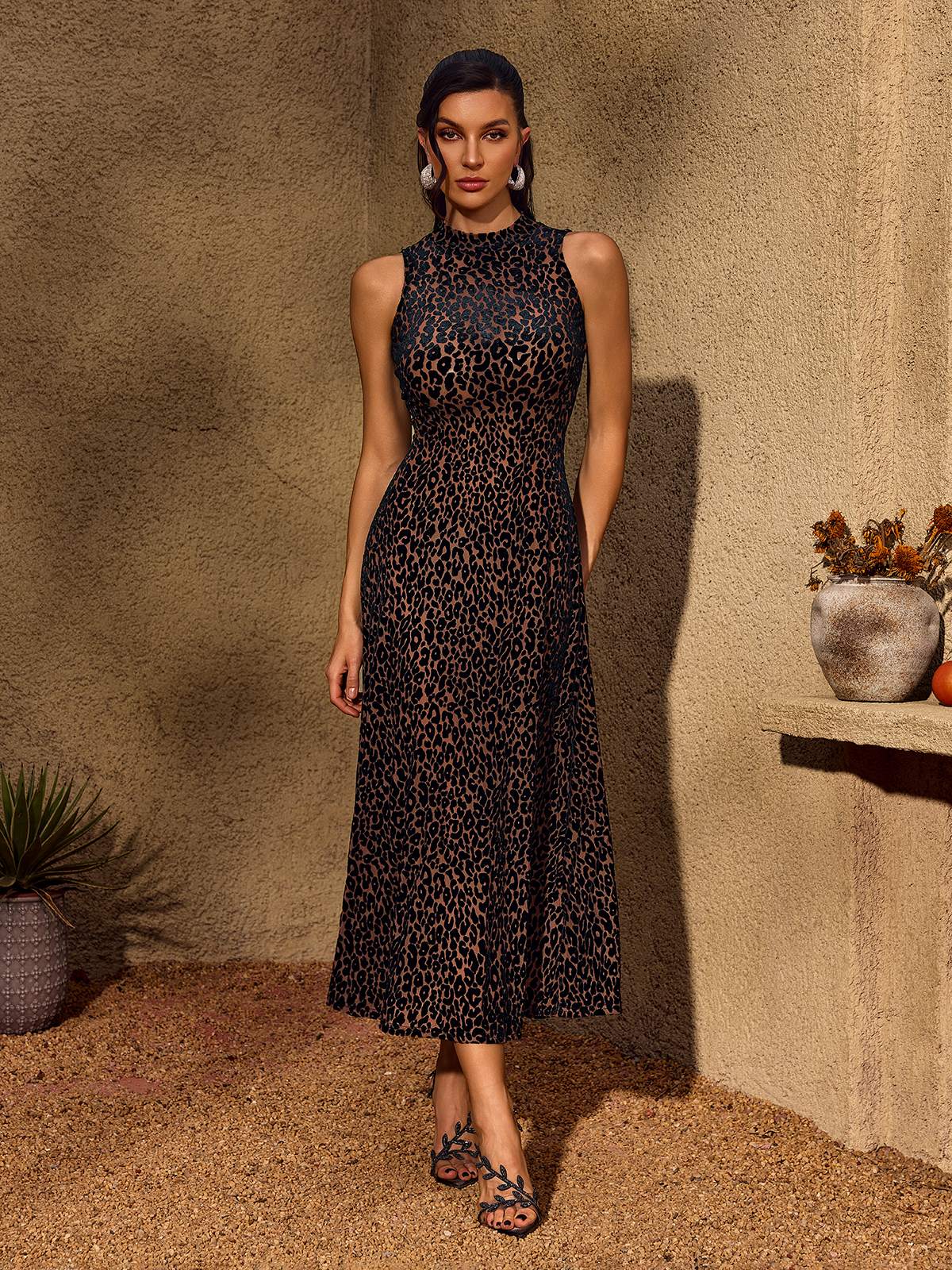 Telomeron Sleeveless Leopard Maxi Dress