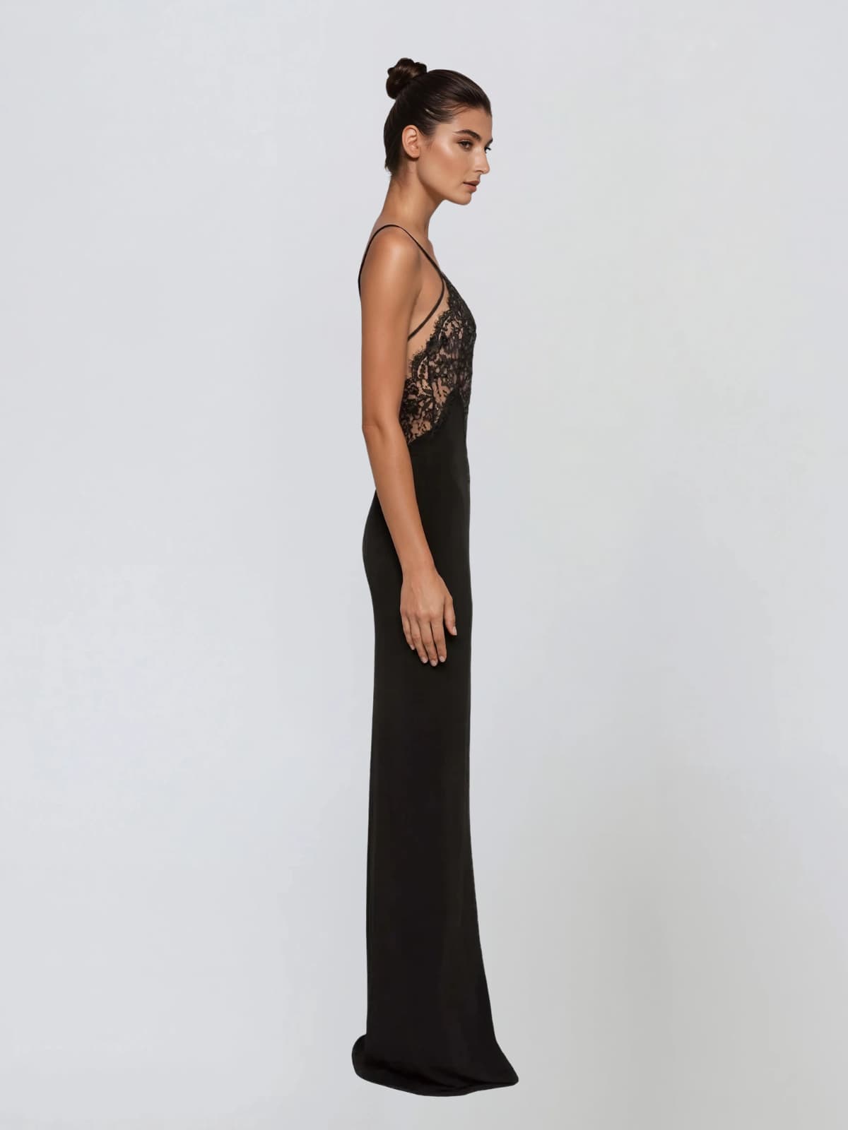Telyxon Plunge Neck Split Lace Maxi Dress