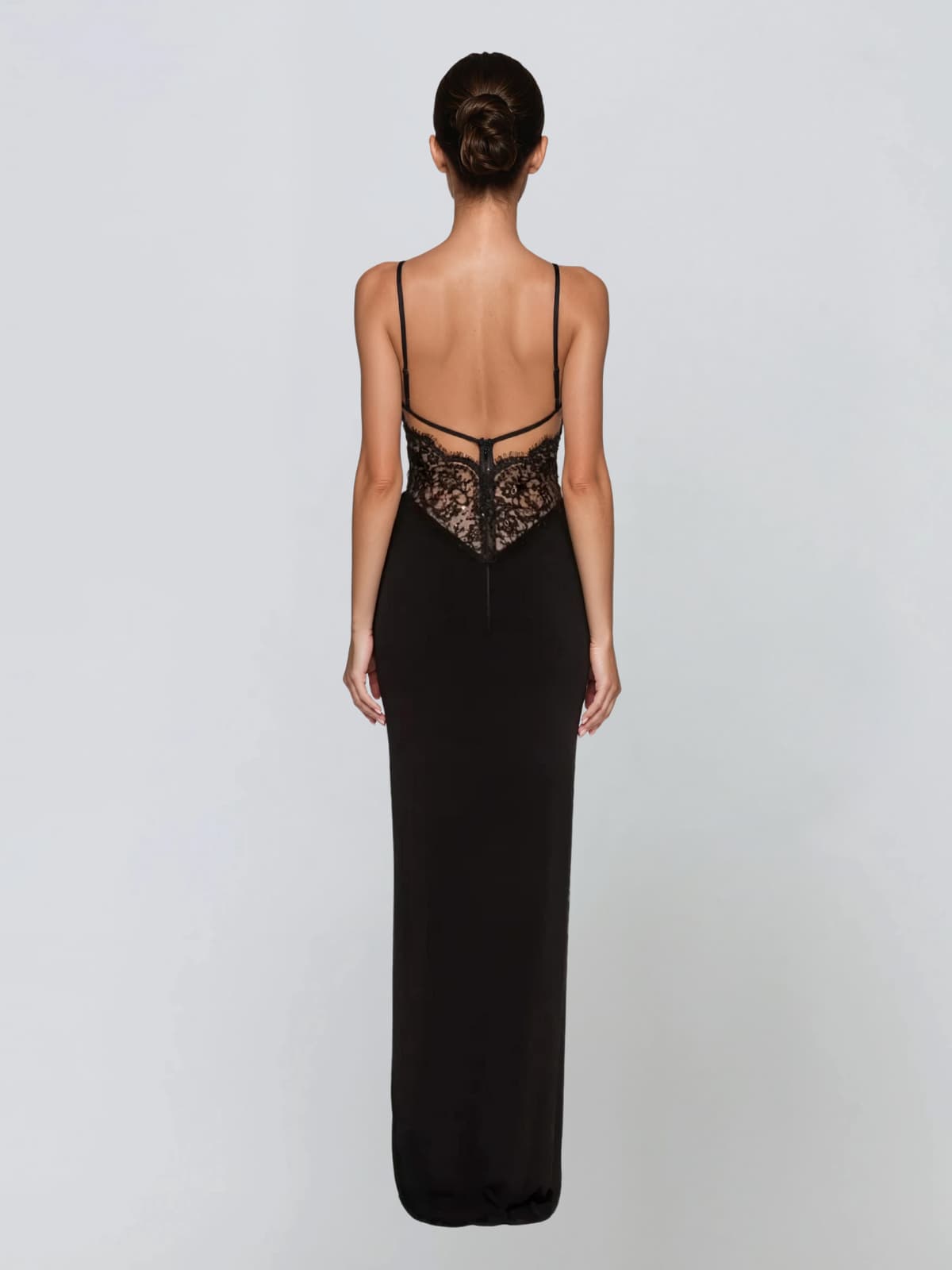 Telyxon Plunge Neck Split Lace Maxi Dress