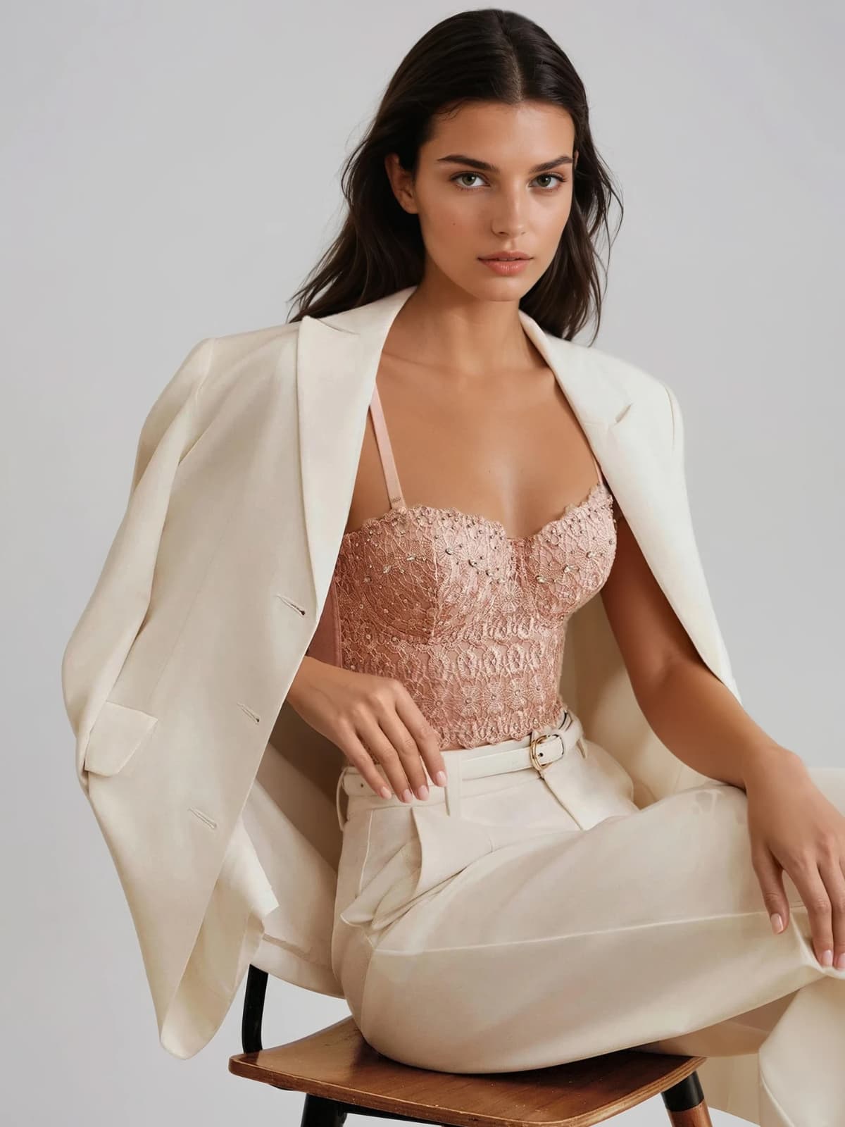 Tenvor Spaghetti Rhinestone Crop Top