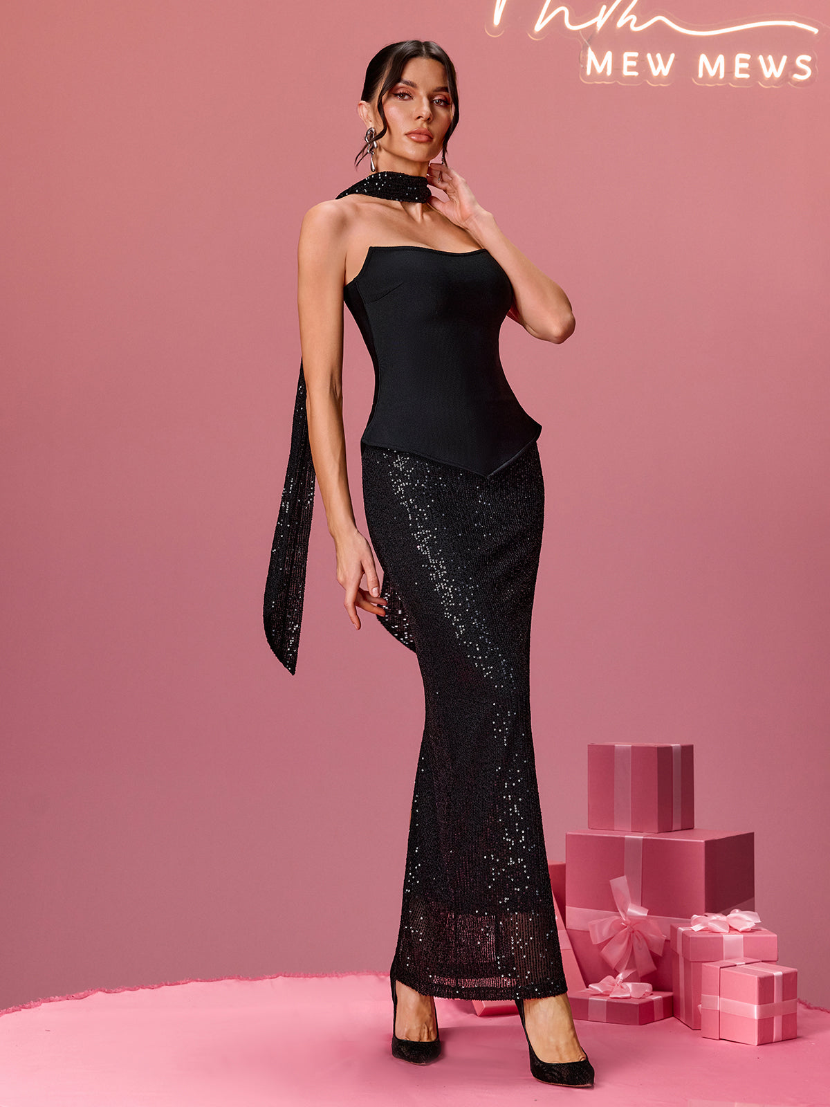 Thalamix Scarf Sequin Skirt Set