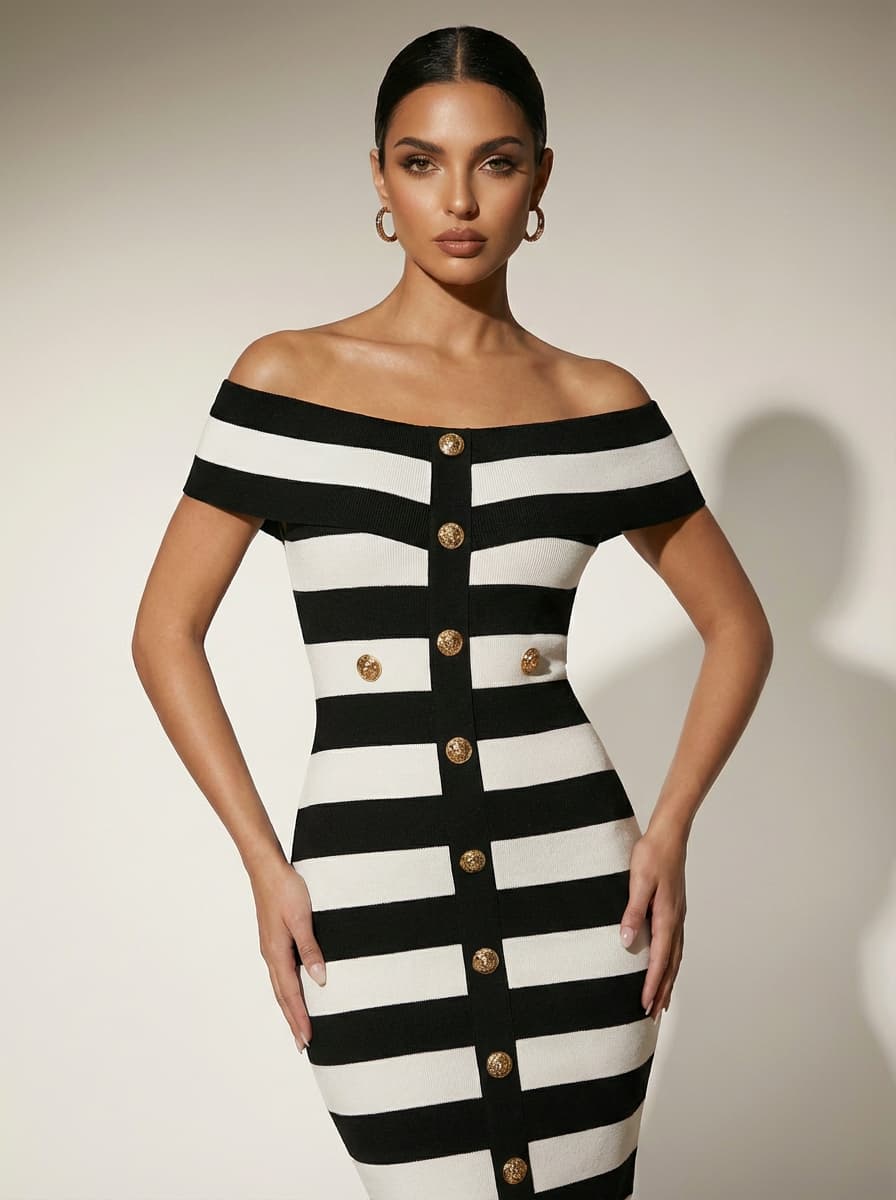 Thermohal Off Shoulder Stripe Midi Dress