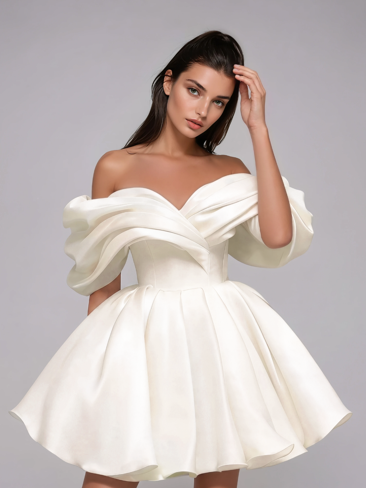Torex Off Shoulder Ruched Flared Mini Dress