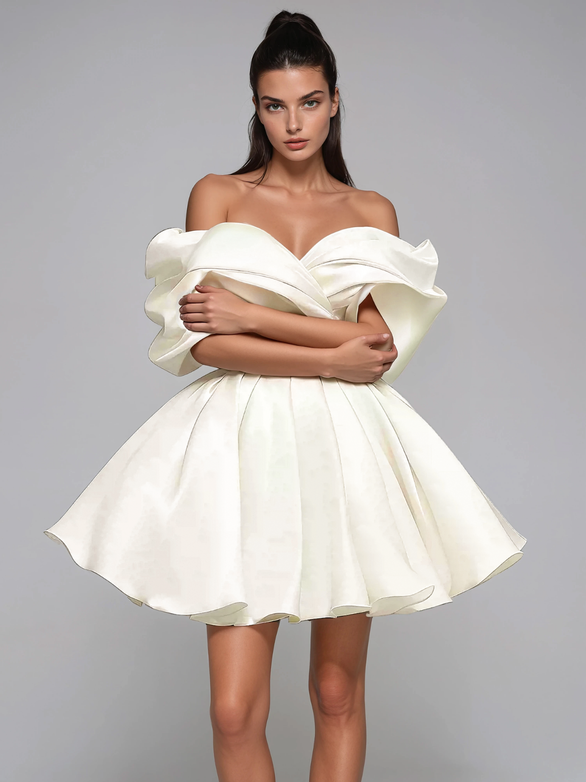 Torex Off Shoulder Ruched Flared Mini Dress