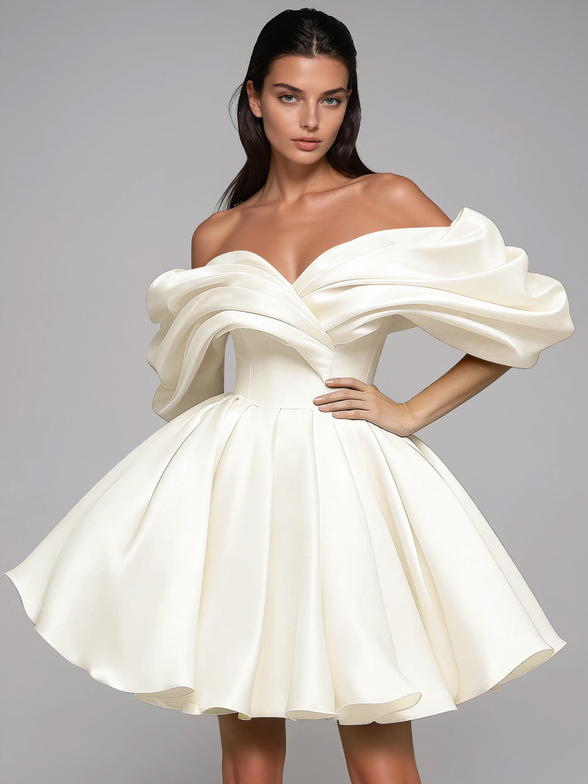 Torex Off Shoulder Ruched Flared Mini Dress