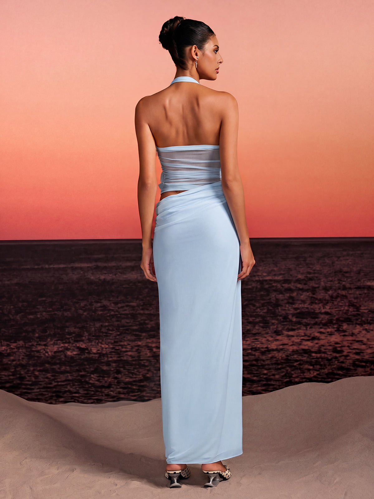 Torinex Halterneck Flower Maxi Dress In Sky
