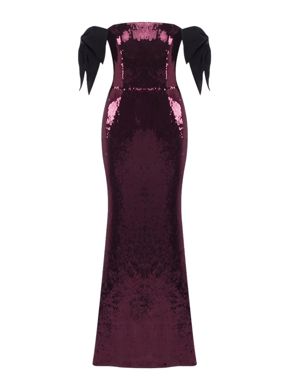 Transgenix Off Shoulder Bow Sequin Maxi Dress