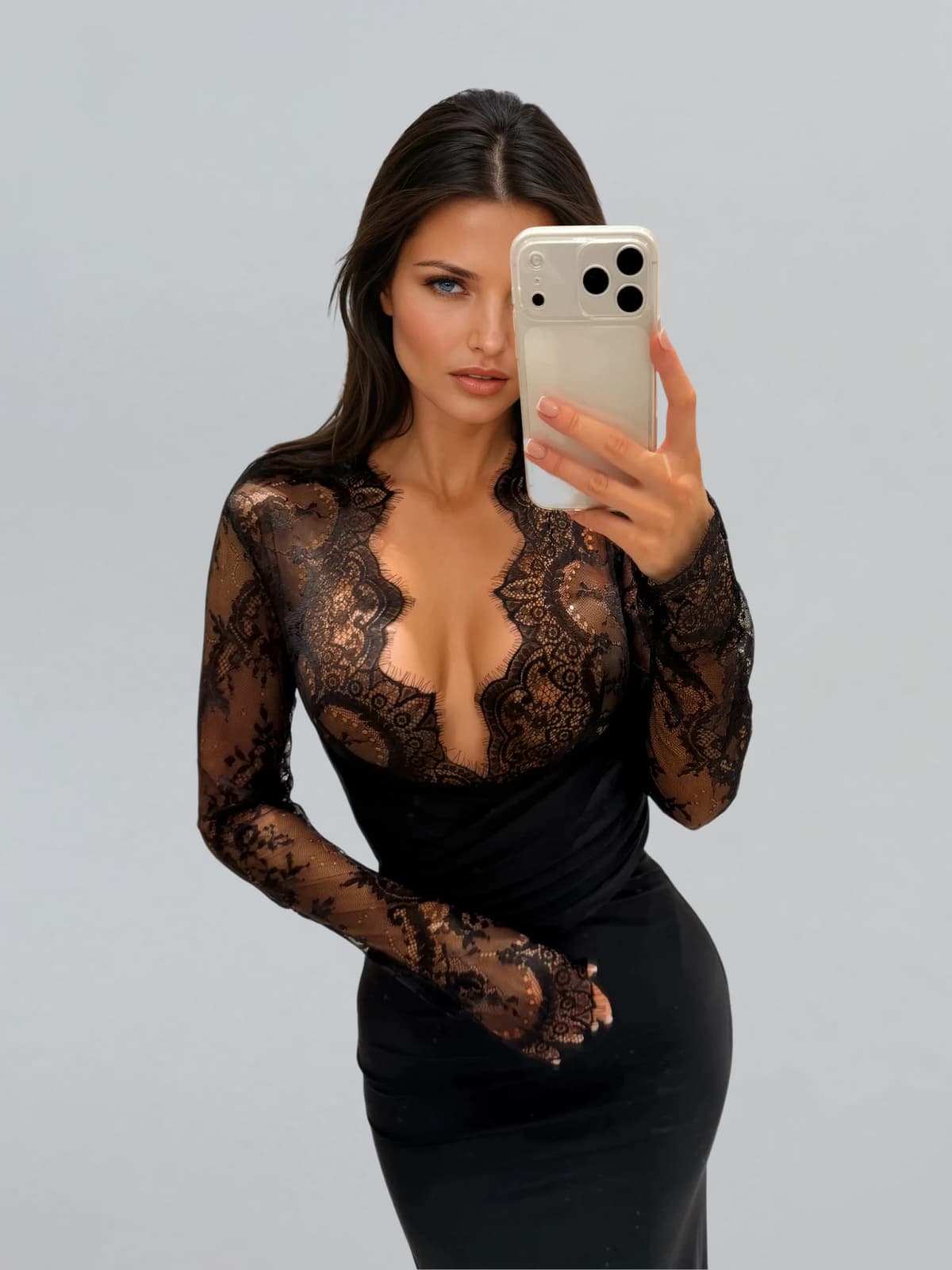 Turbulon Plunge Neck Lace Maxi Dress