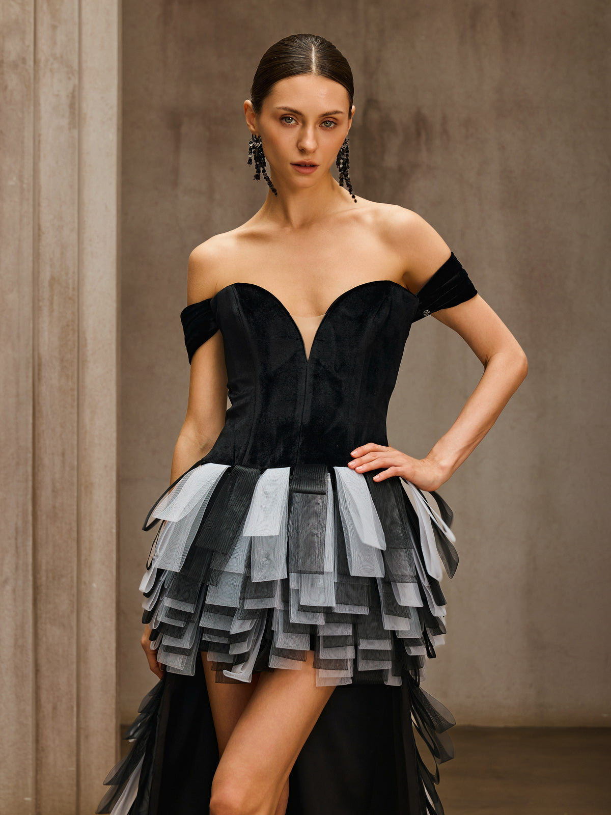 Tynthera Off Shoulder Velvet Trailing Dress