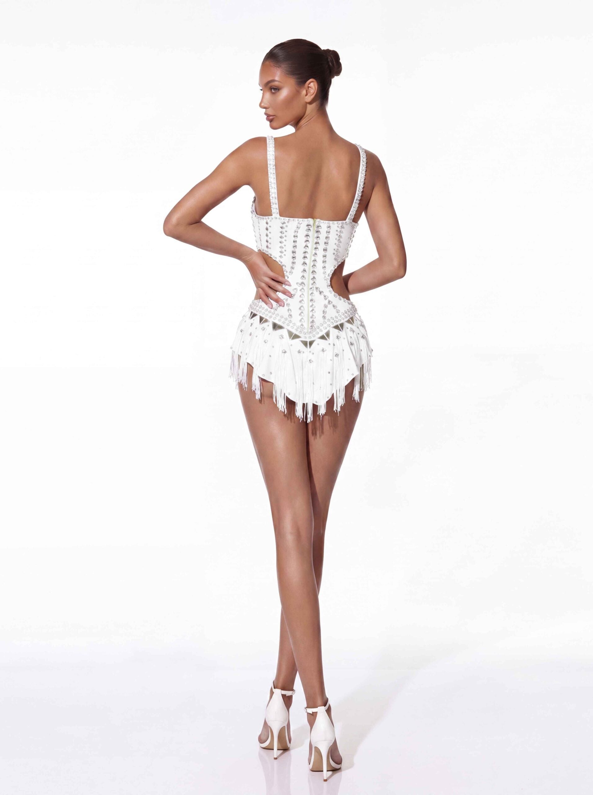 Tyraveth Crystal Cutout Fringe Mini Dress
