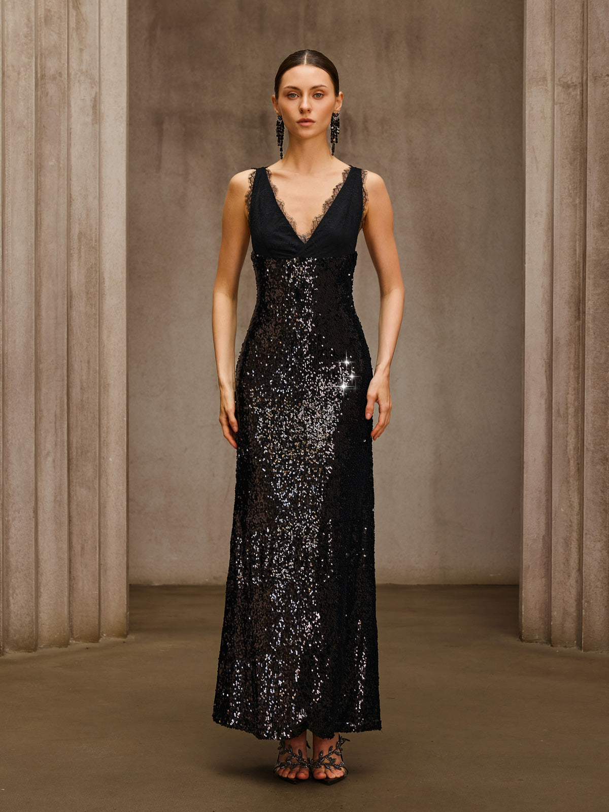 Tyrelix V Neck Sequin Maxi Dress