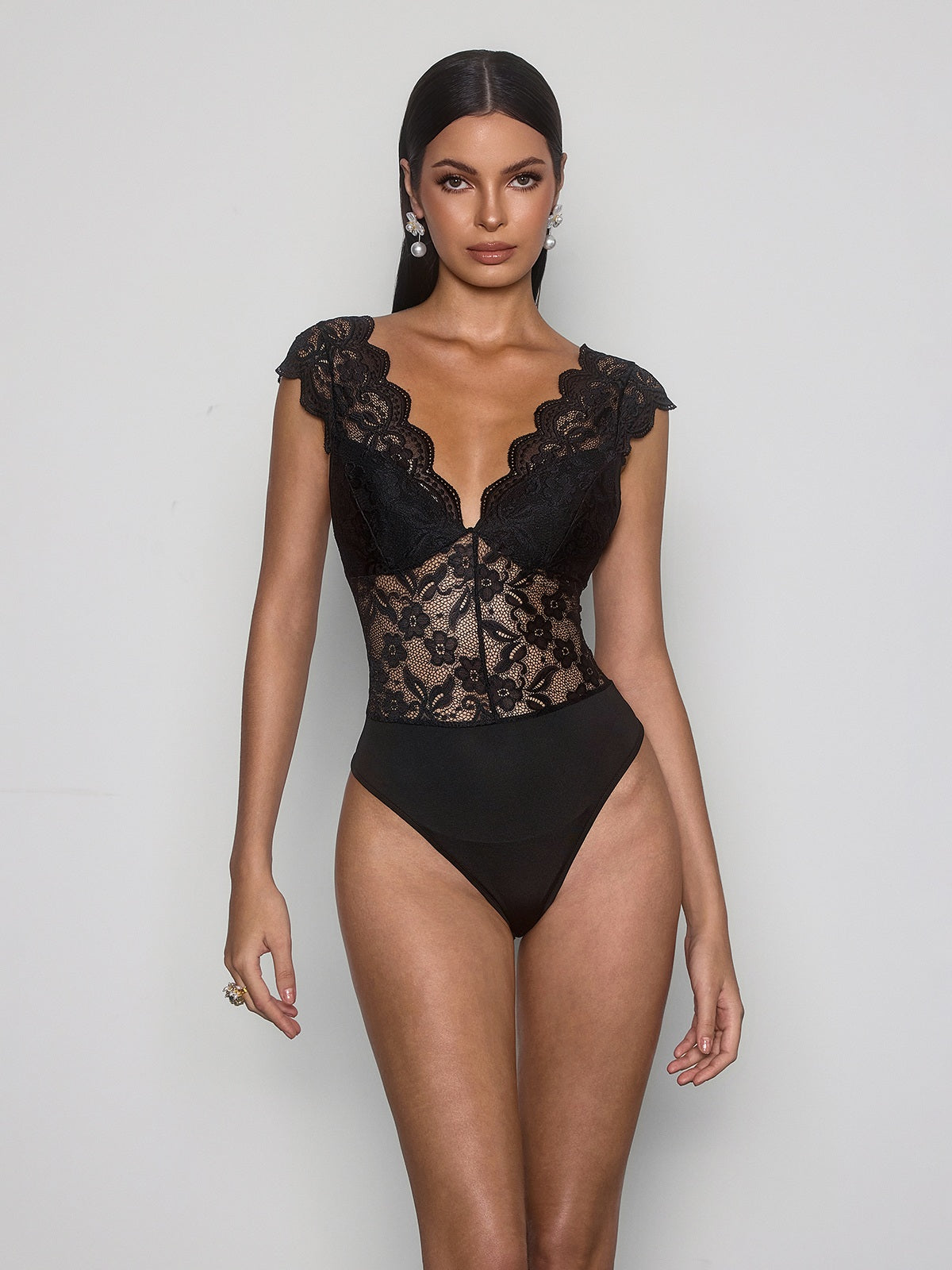 Ulorian Plunge Neck Lace Bodysuit