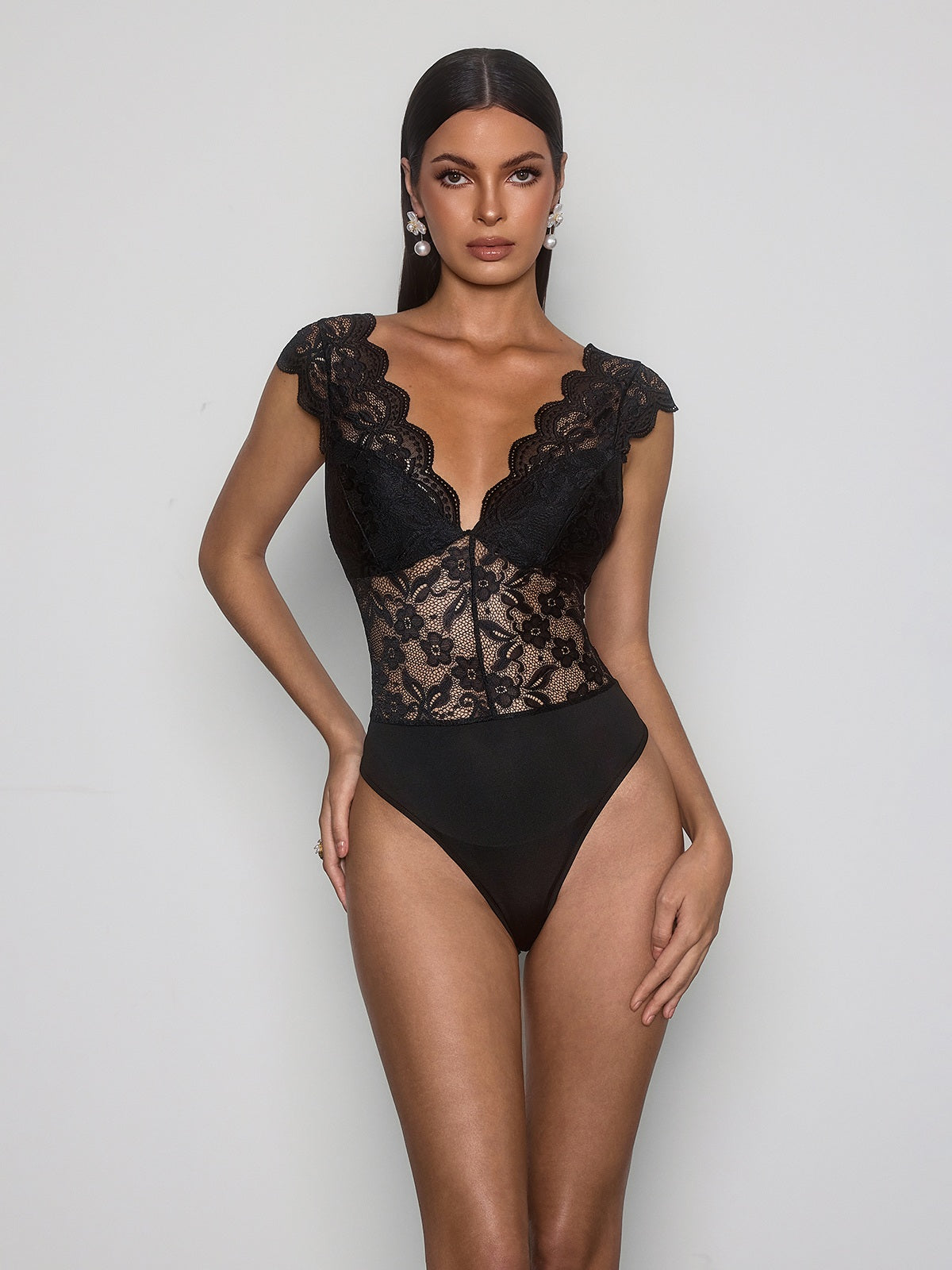 Ulorian Plunge Neck Lace Bodysuit
