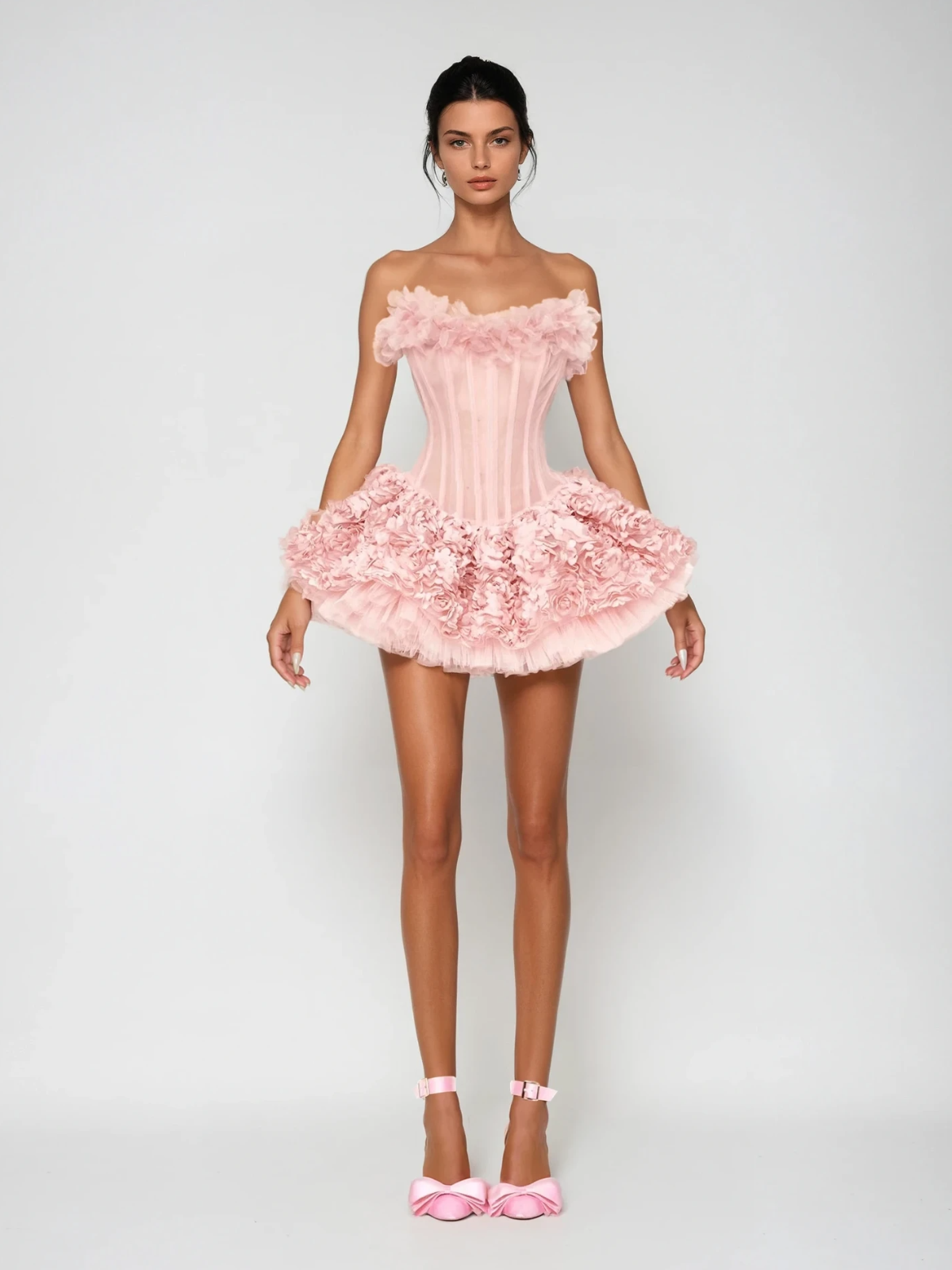 Ulthar Strapless Flower Mini Dress In Pink
