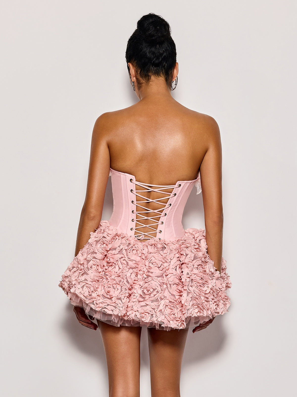 Ulthar Strapless Flower Mini Dress In Pink