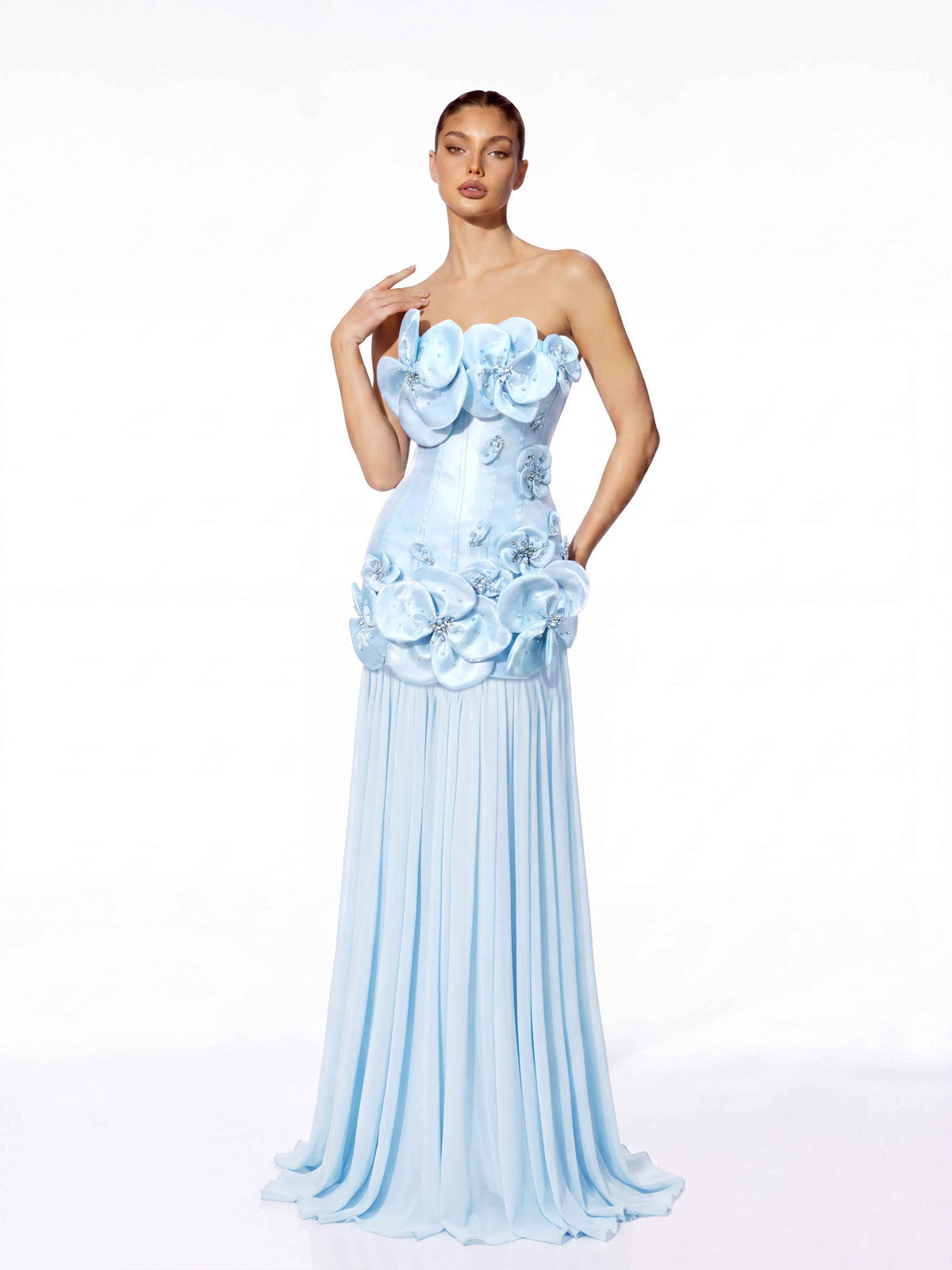 Ultharic Strapless Flower Rhinestone Maxi Dress