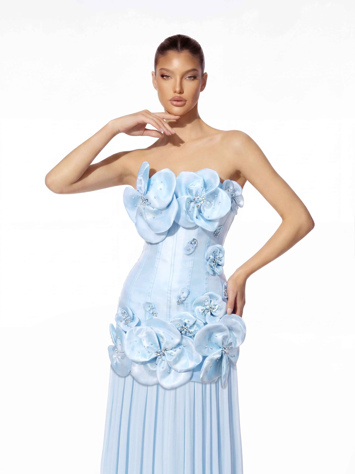 Ultharic Strapless Flower Rhinestone Maxi Dress
