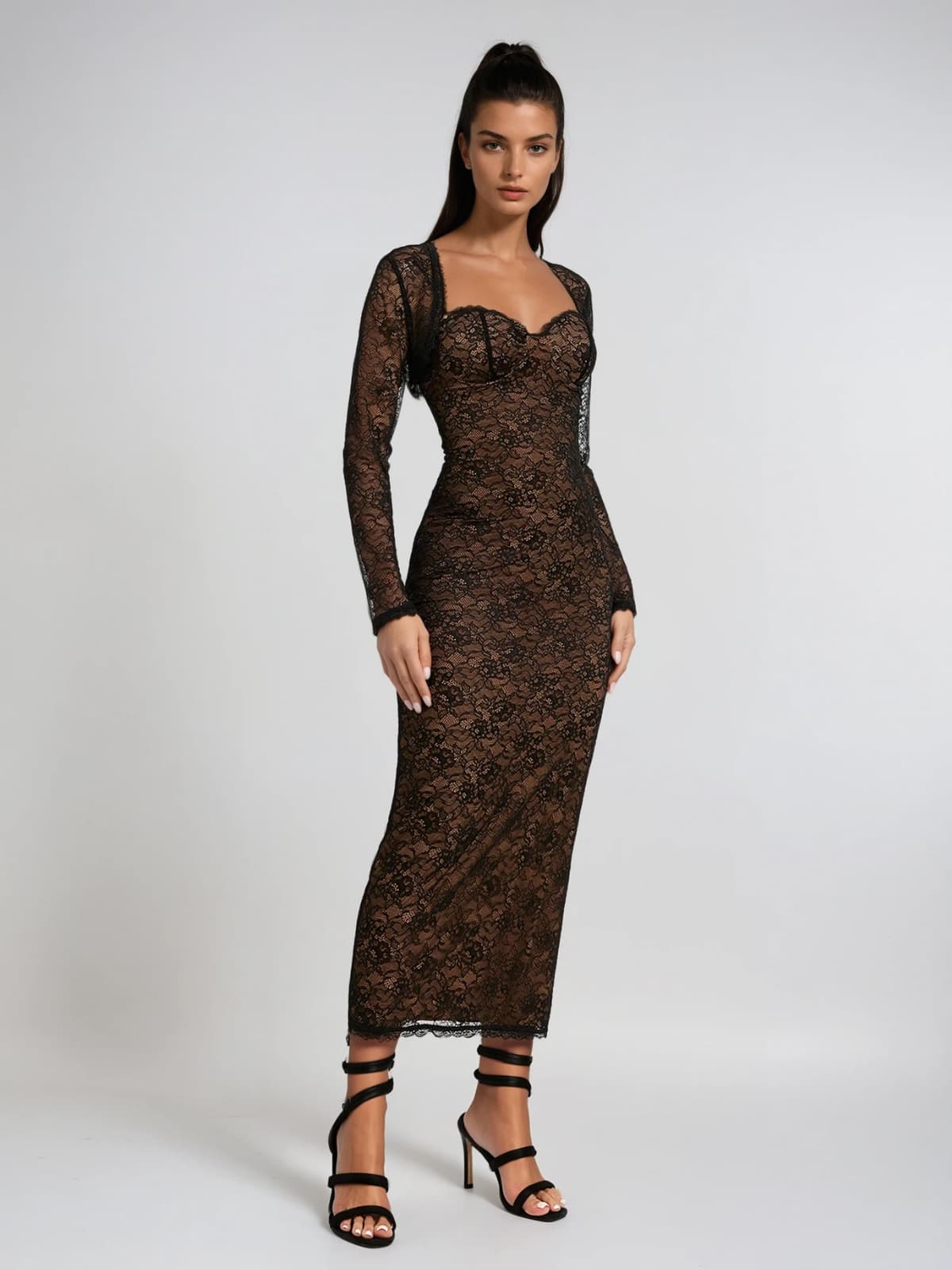 Ulthris Shawl Strapless Lace Maxi Dress