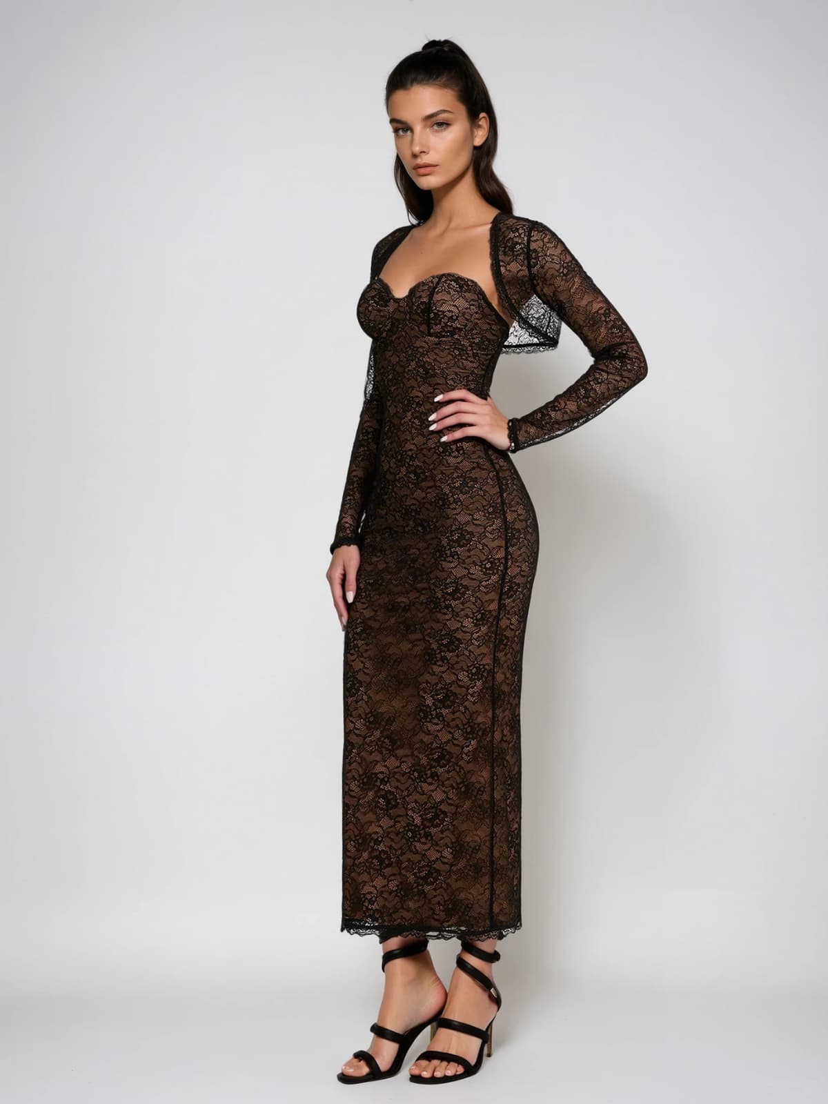 Ulthris Shawl Strapless Lace Maxi Dress