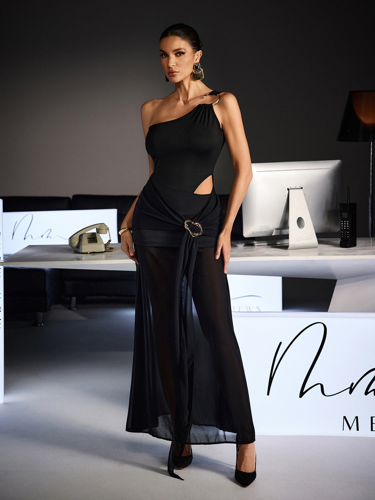 Ulyra One Shoulder Draped Cutout Maxi Dress