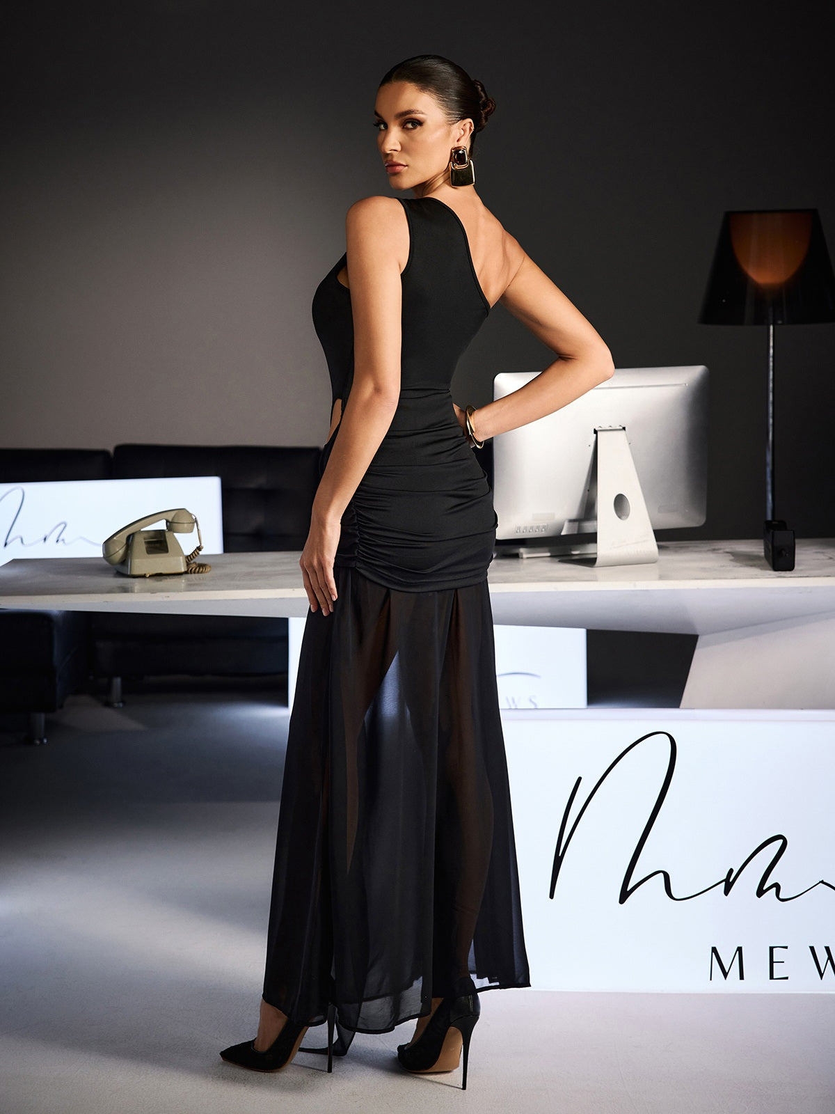 Ulyra One Shoulder Draped Cutout Maxi Dress
