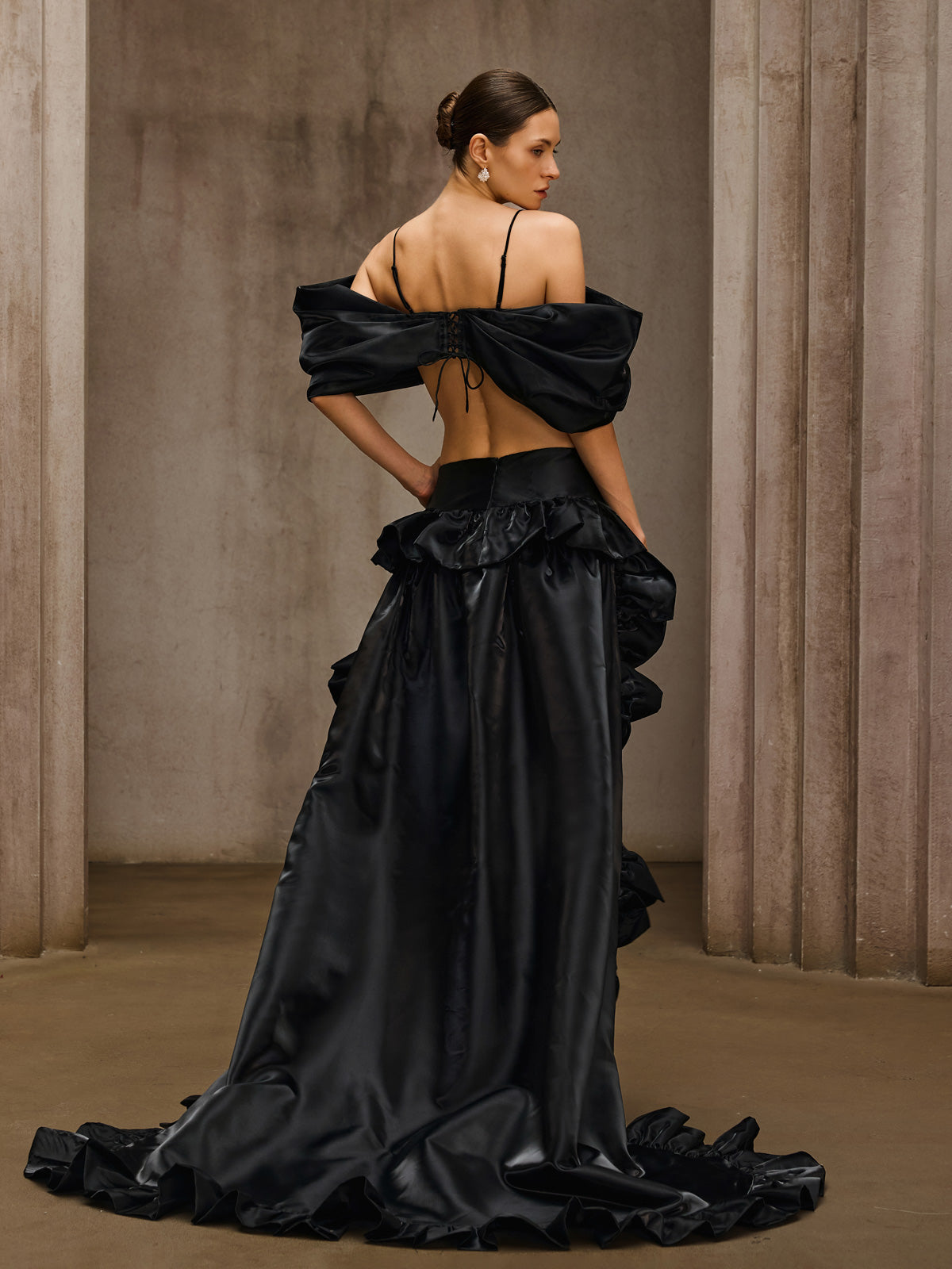Ulythrex Bow Ruffle High Low Skirt Set