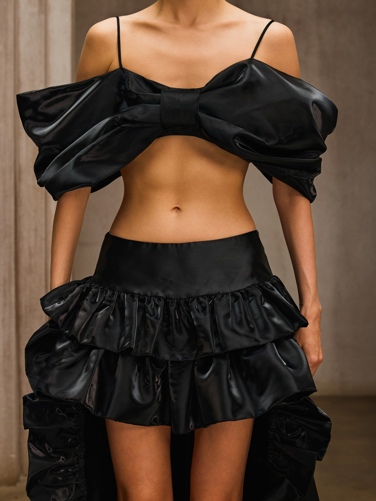 Ulythrex Bow Ruffle High Low Skirt Set