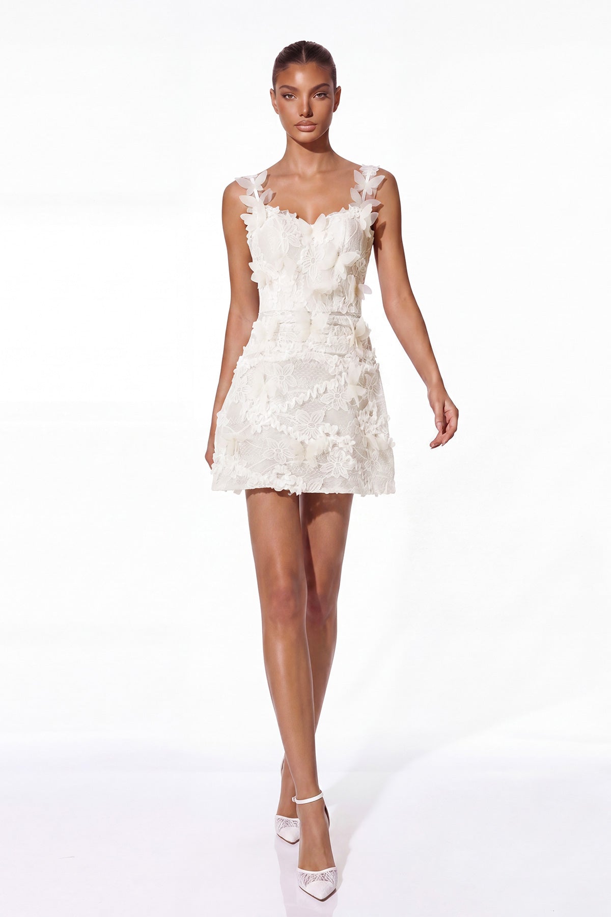 Uraveth Lace Floral Butterfly Mini Dress