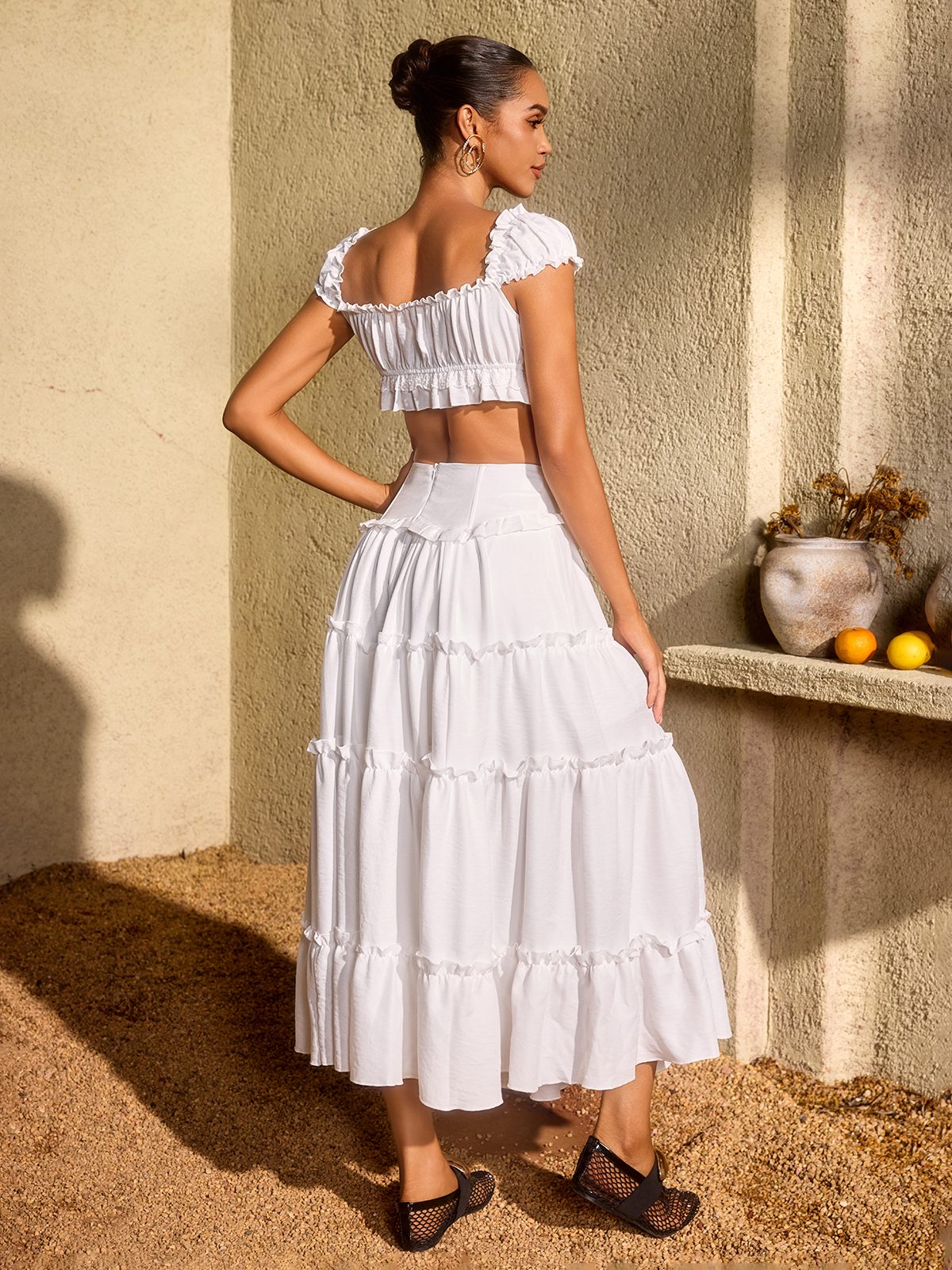Uvenlor Lace Up Split Skirt Set