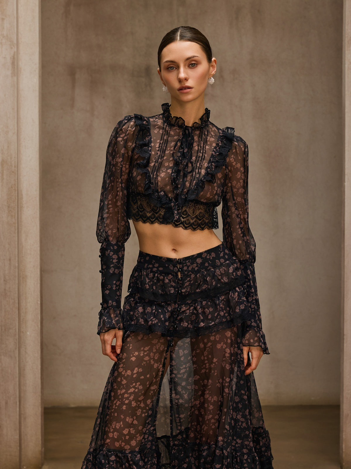 Uvionyx Ruffle Floral Split Skirt Set