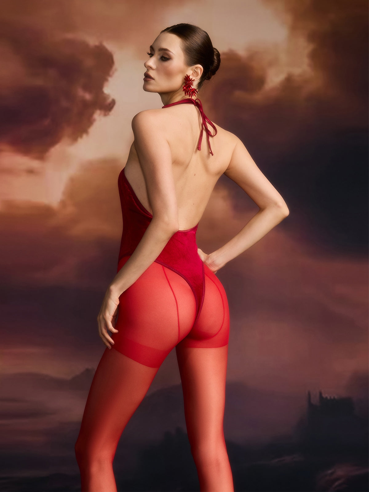 Vaelrith Halterneck Heart Velvet Bodysuit