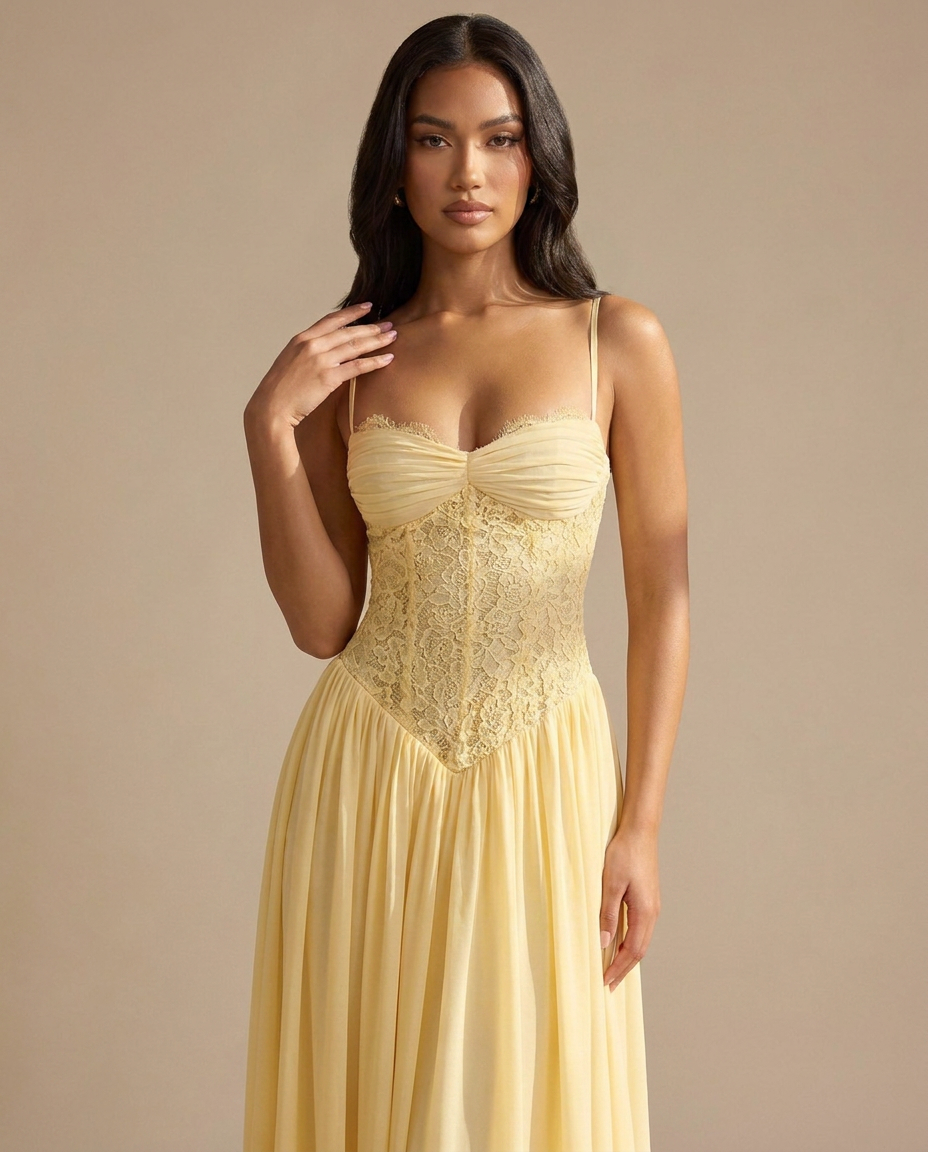 Celestina Halterneck Lace Maxi Dress In Yellow