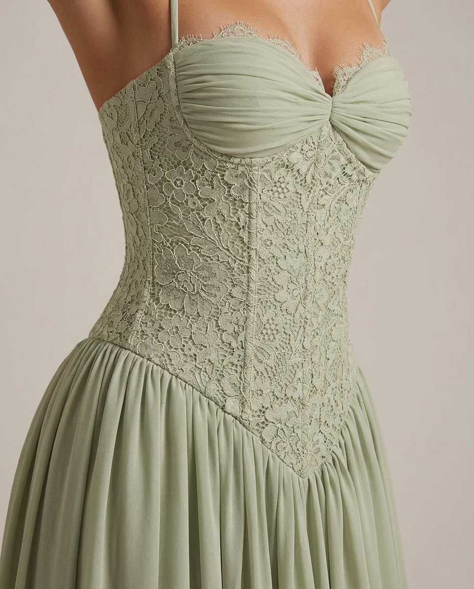 Celestina Halterneck Lace Maxi Dress In Green
