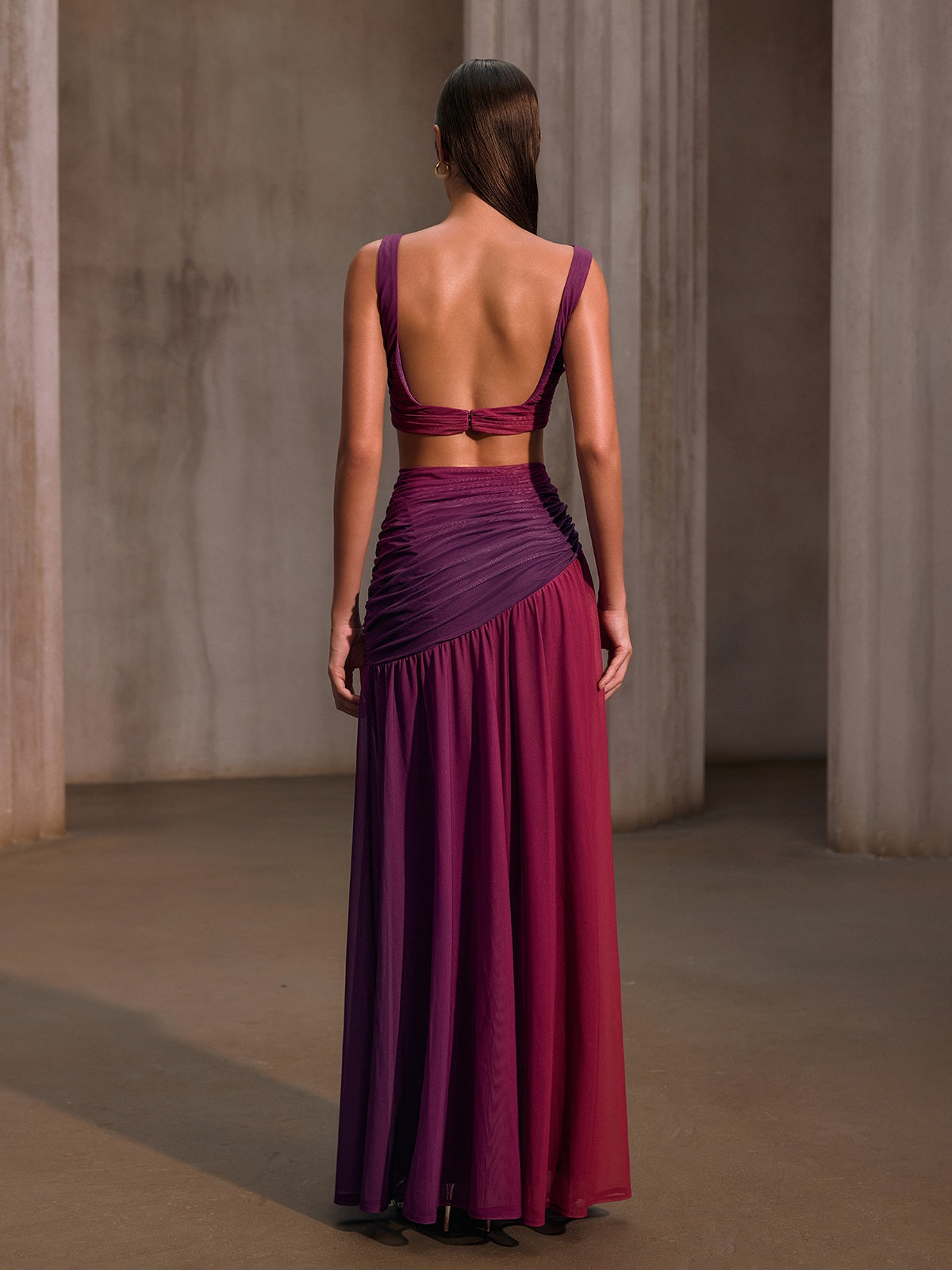 Vavixyn V Neck Cutout Ruched Maxi Dress