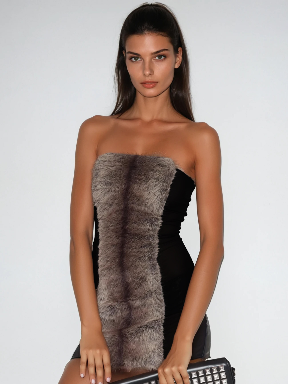 Vazgoth Strapless Furry Mini Dress