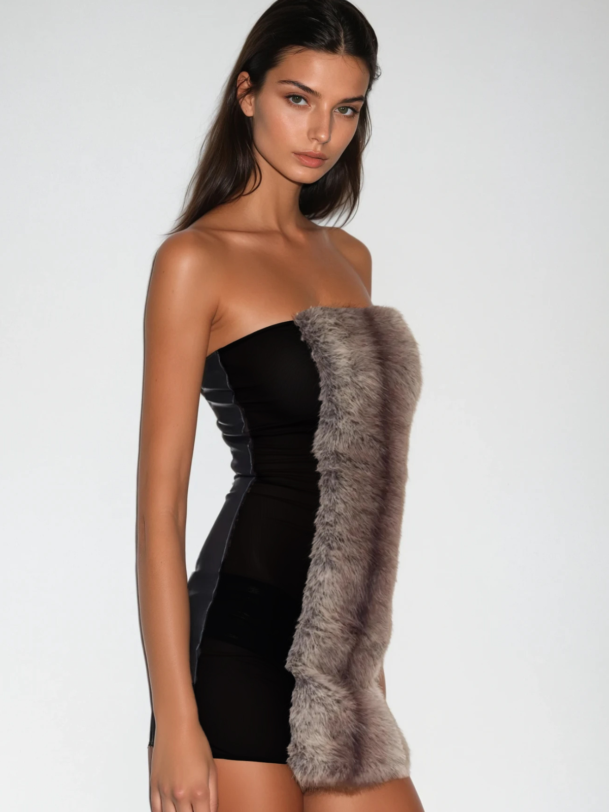 Vazgoth Strapless Furry Mini Dress