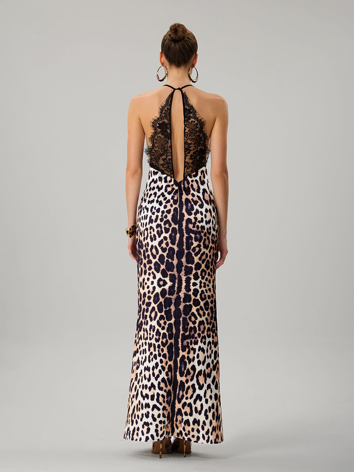 Vazvara Halterneck Lace Leopard Maxi Dress