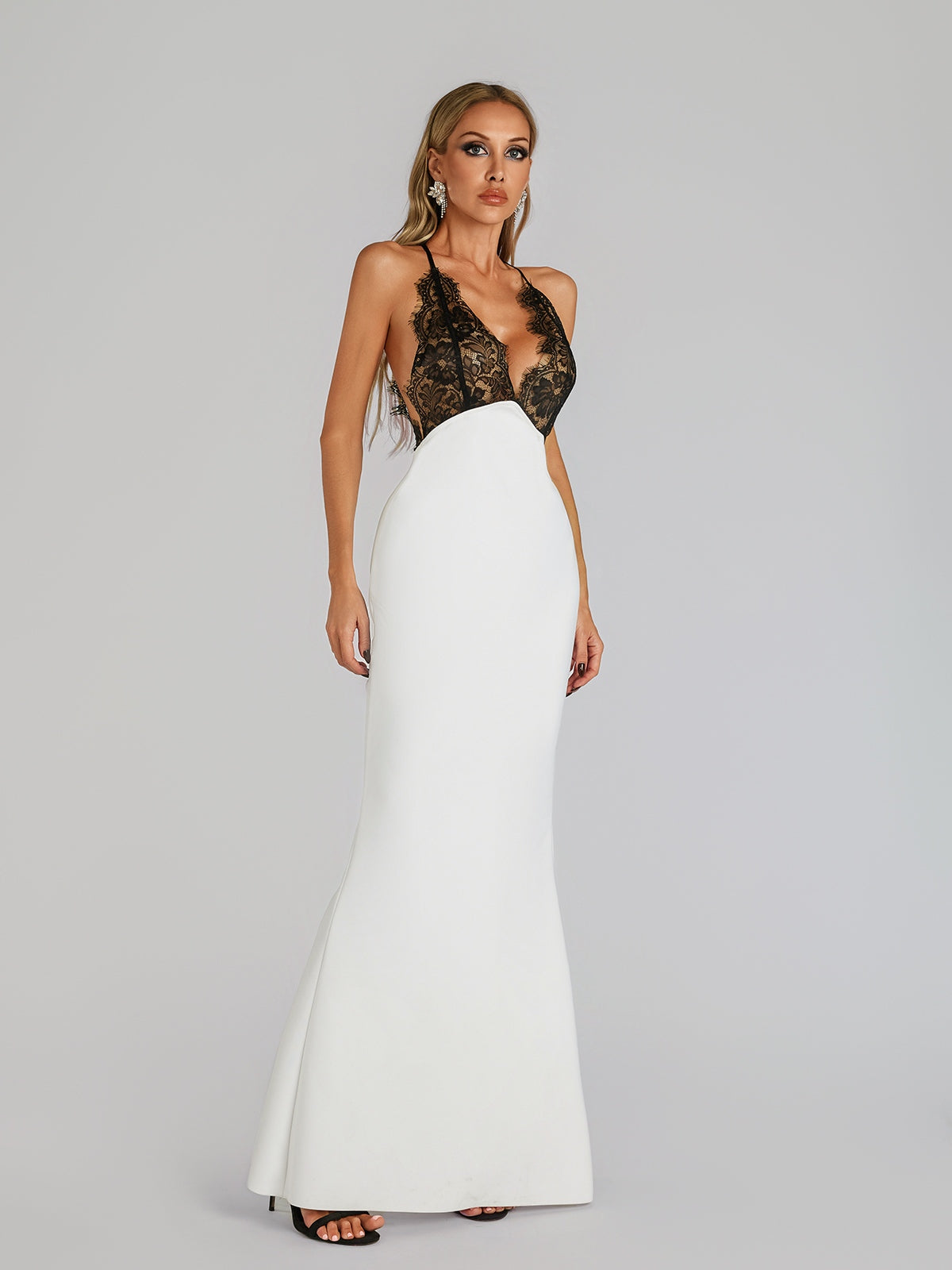 Vazvara Halterneck Lace Maxi Dress In White