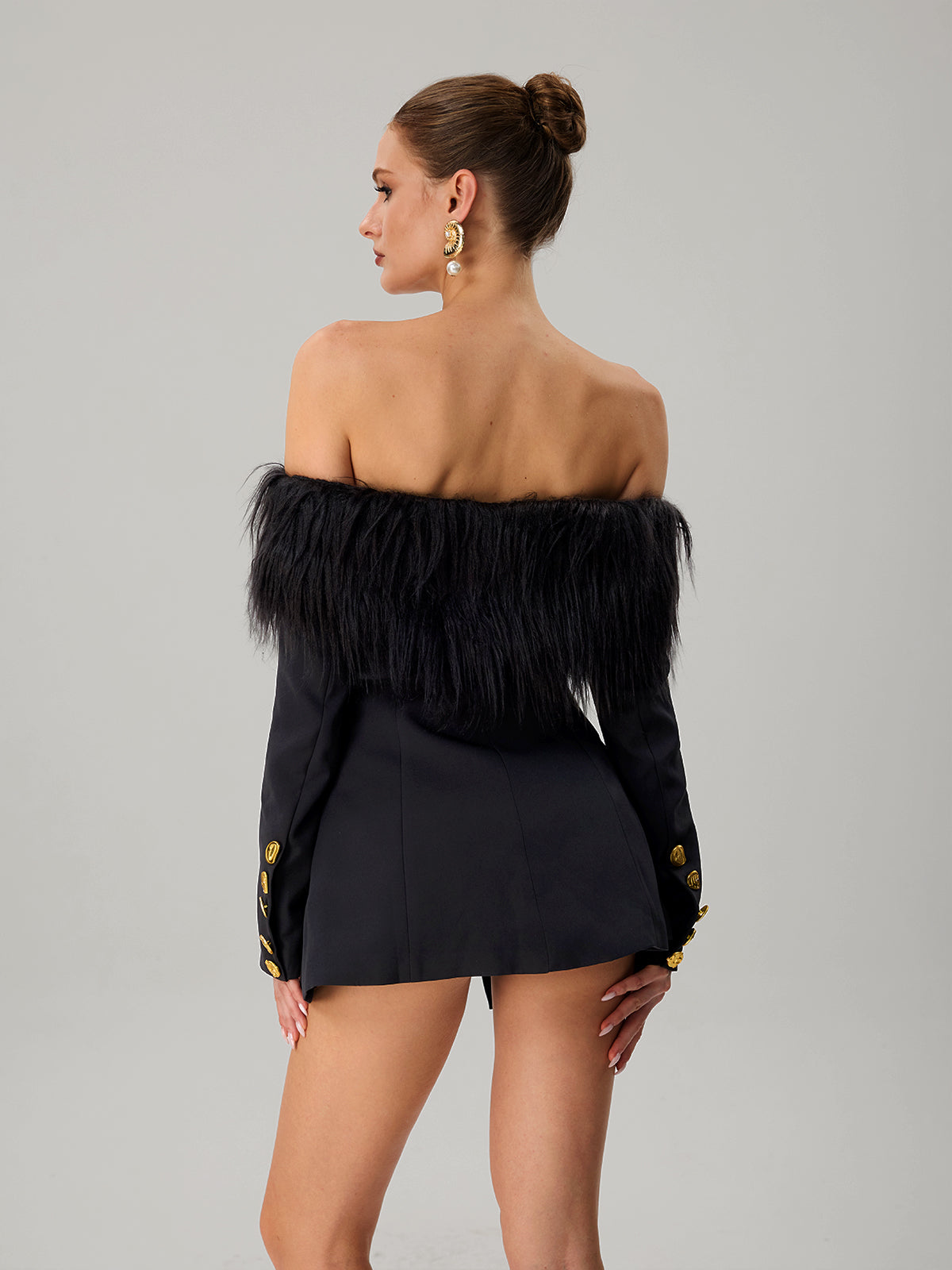 Vazzar Off Shoulder Fringe Blazer