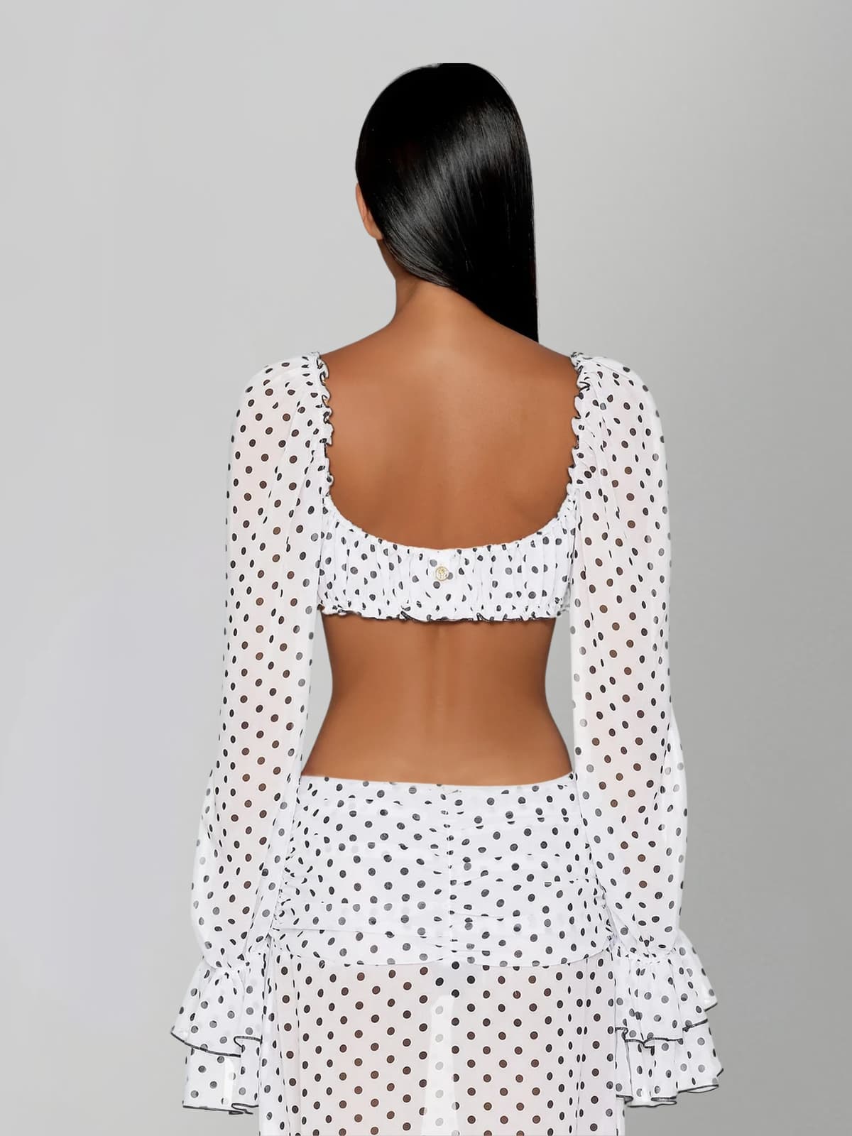 Velqis Ruffle Sleeve Dot Split Skirt Set