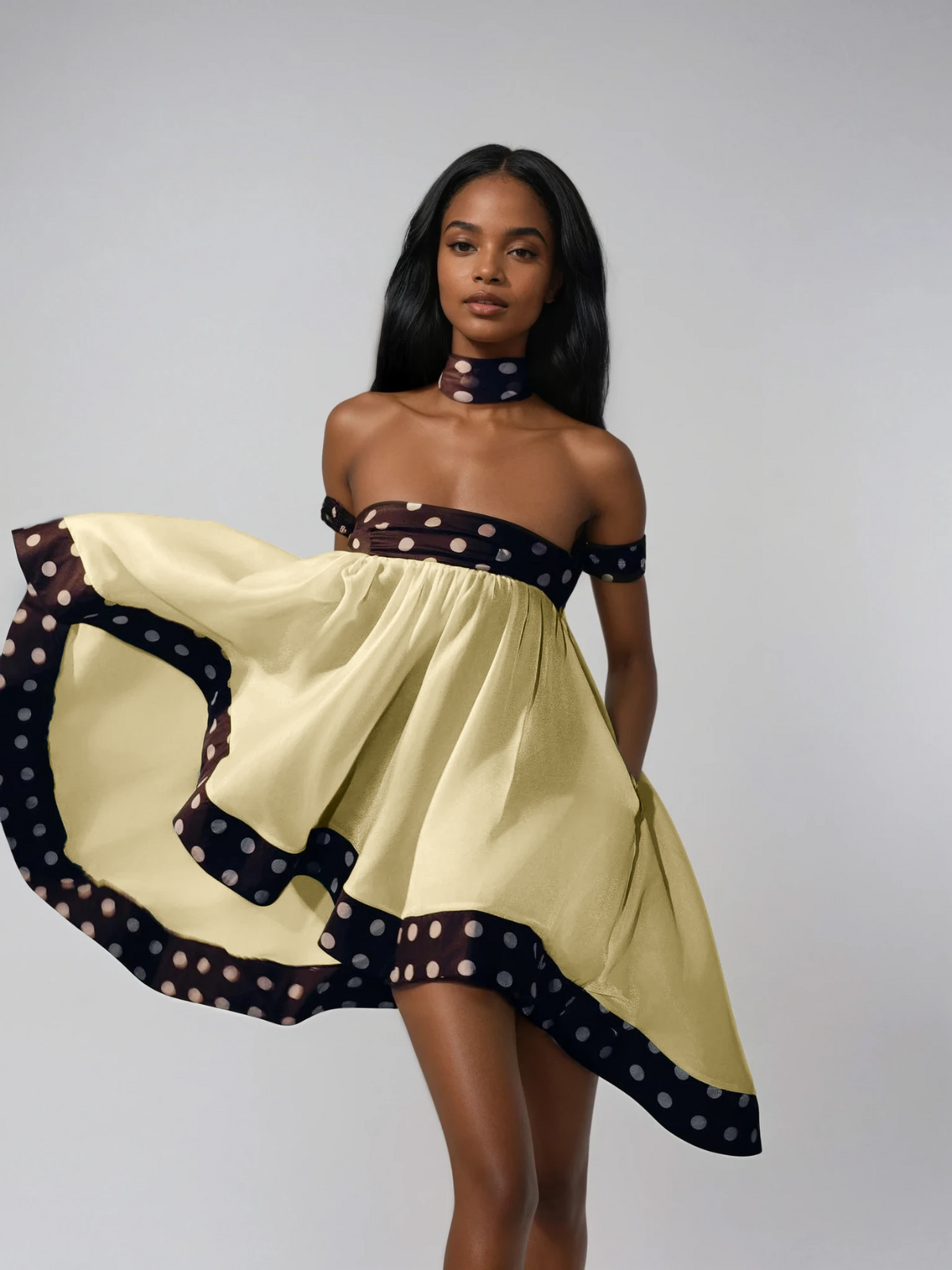 Velvandis Off Shoulder Dot Mini Dress