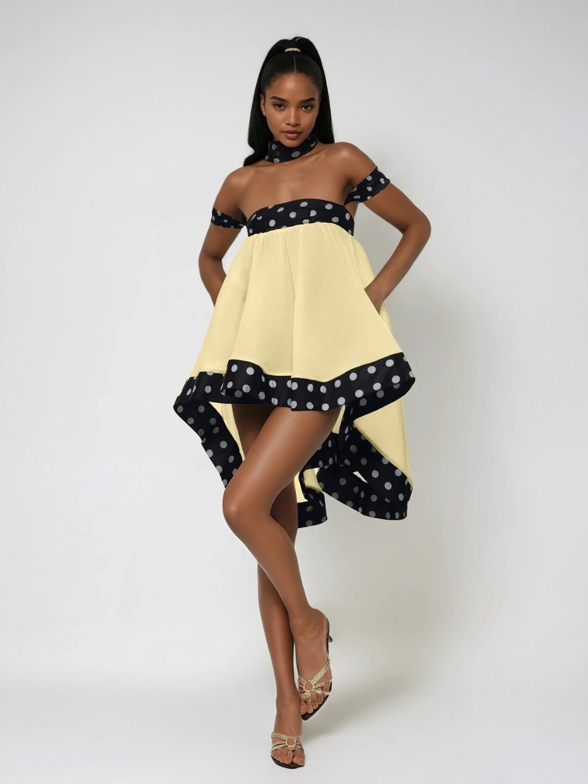 Velvandis Off Shoulder Dot Mini Dress