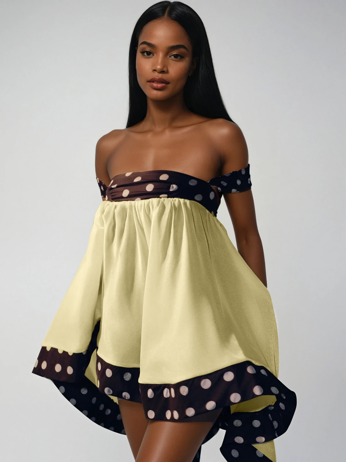 Velvandis Off Shoulder Dot Mini Dress